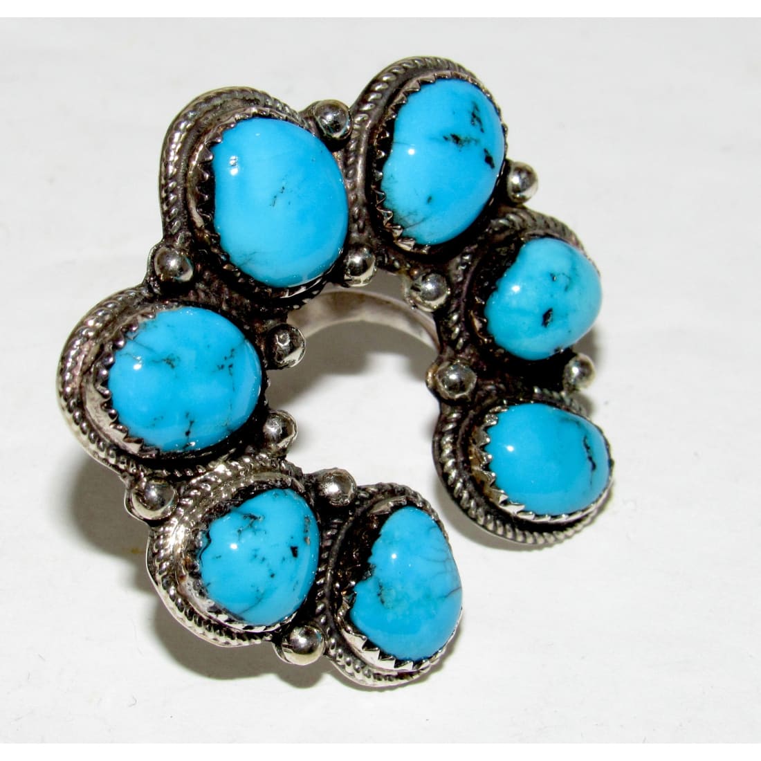 Navajo Turquoise Naja ring size 8 featuring Kingman turquoise set in sterling silver.