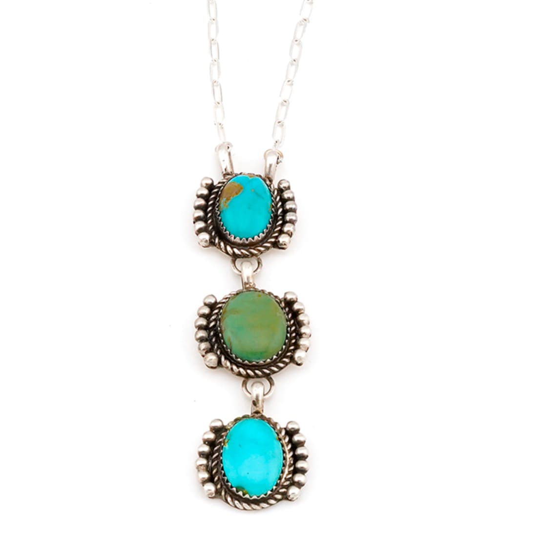 Navajo Royston Turquoise Small Lariat Necklace Sterling Silver