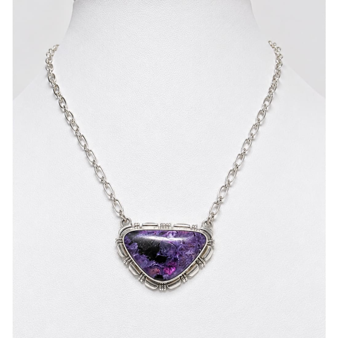 Navajo Purple Charoite Bar Necklace Sterling Silver A. Lee
