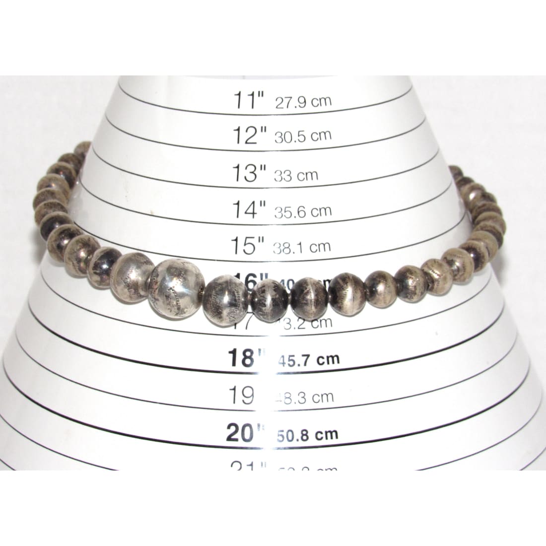 Old Pawn Handmade Silver Navajo Pearls Necklace Saucer Beads Hand stamped 16L