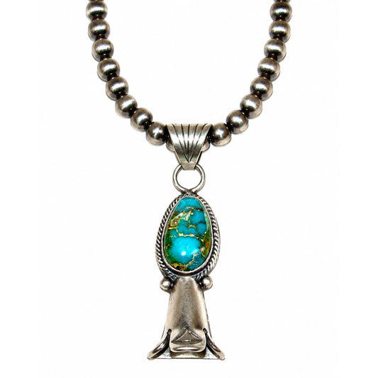 Navajo Pearls & Squash Blossom Pendant Royston Turquoise Sterling Silver