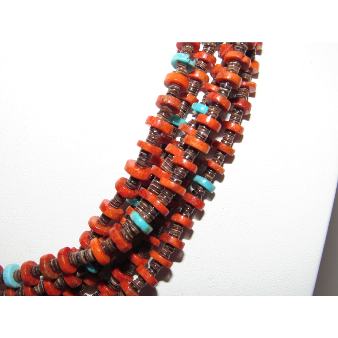 Santo Domingo Rolled Pen Shell, Coral & Turquoise Heishi Necklace O. Crespin