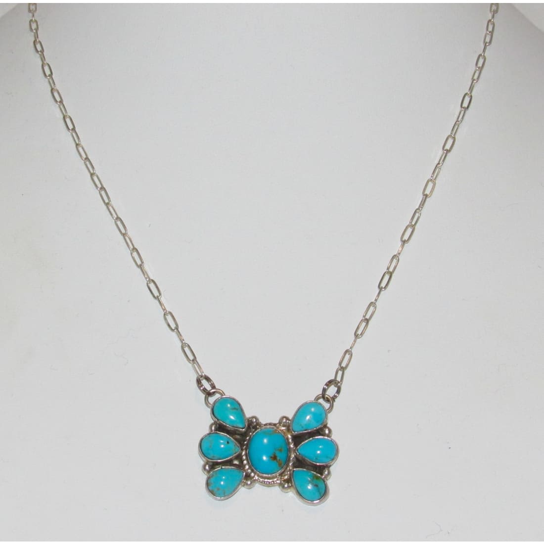 Navajo Turquoise Cluster Bar Pendant Necklace Sterling M James