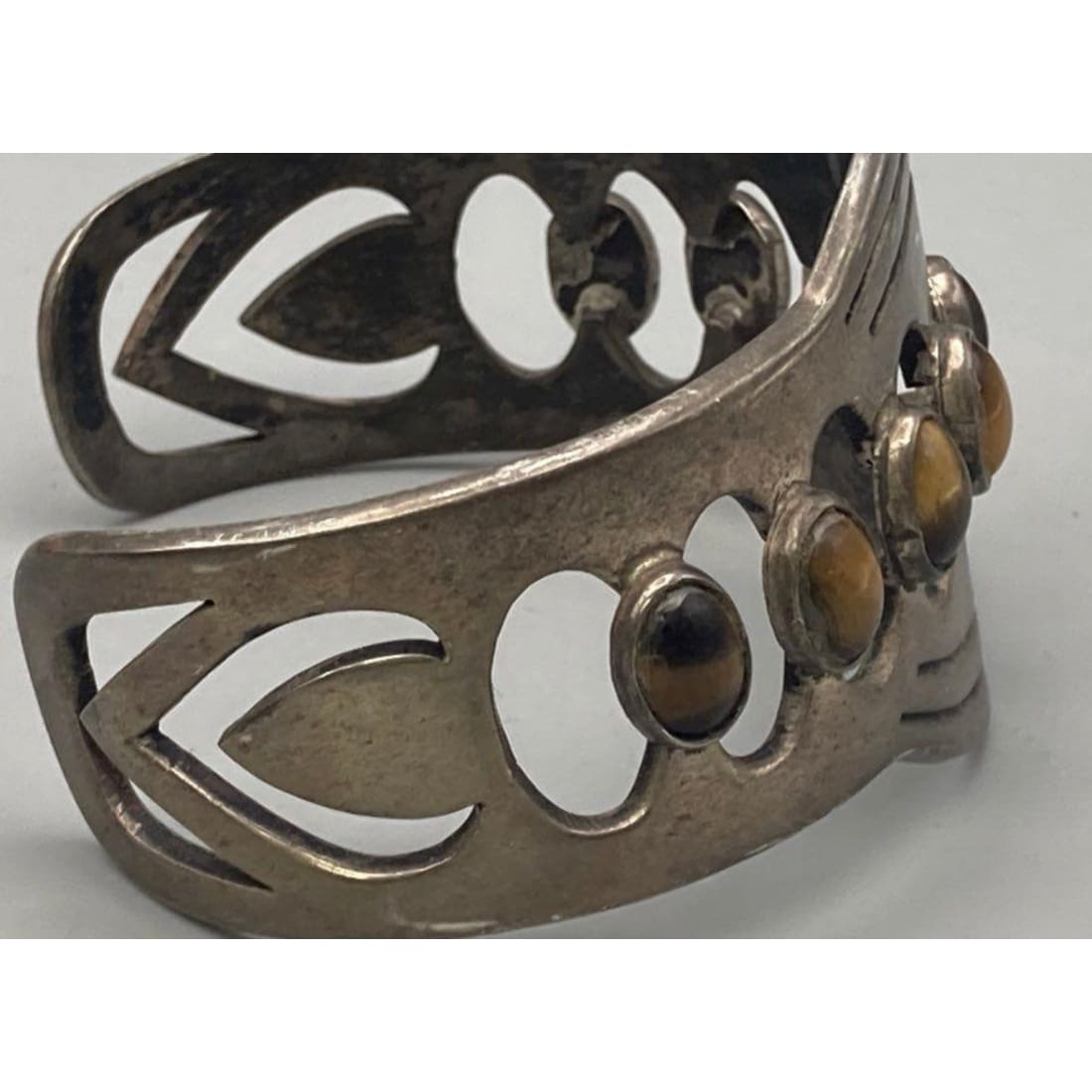 Mexican Taxco MOD Sterling Tiger Eye Collar Necklace & Bangle Bracelet Set