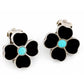 Vintage Zuni Flower Inlay Clip On Earrings Turquoise Jet Sterling Silver