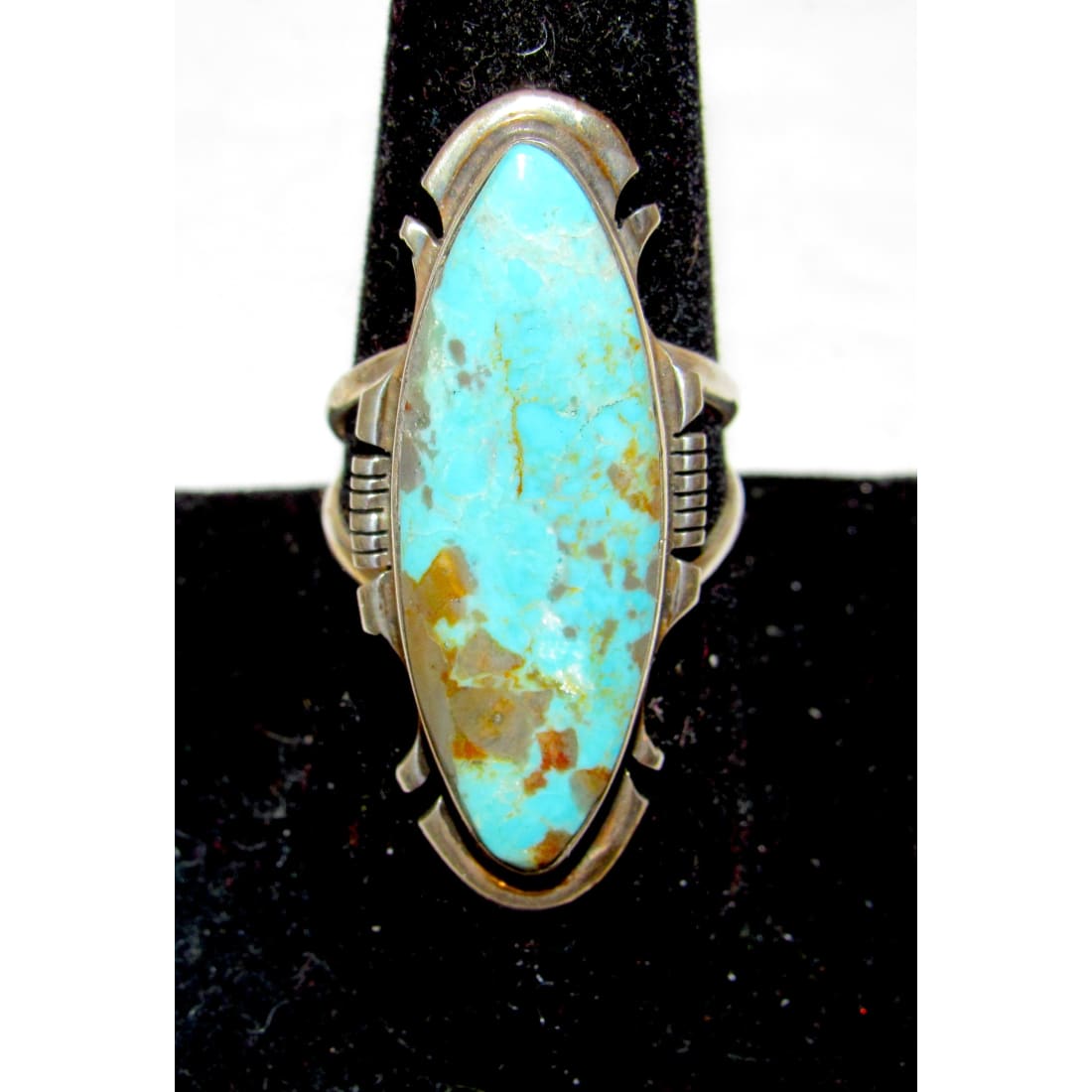 Navajo Number 8 Turquoise Inlay Ring Sz 8.5 Sterling Silver Steve Francisco