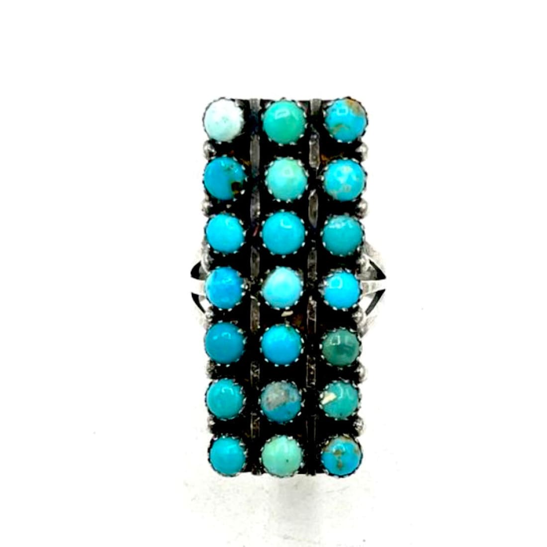 Zuni Snake Eye Turquoise Cluster Ring Size 8 Sterling Silver K. Lonjose