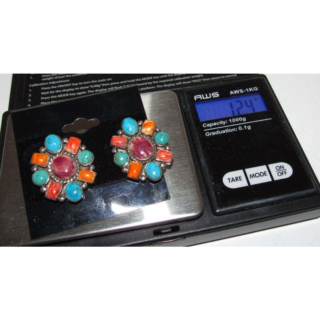 Vintage Navajo Turquoise Purple Orange Spiny Cluster Earrings Sterling Silver