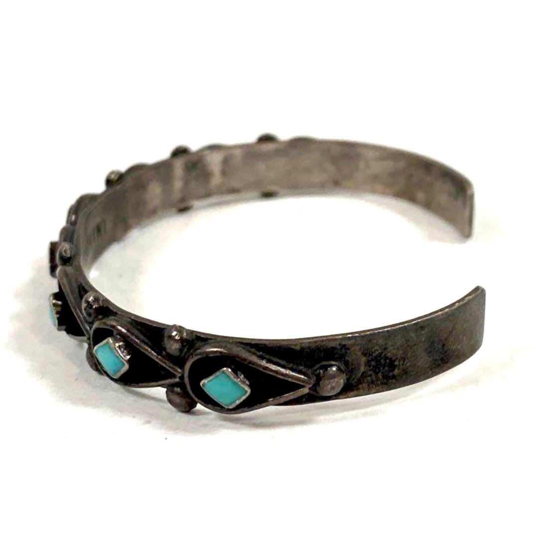 Old Pawn Zuni Turquoise Bracelet Sterling Silver Stacker Cuff Signed