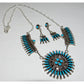 Zuni Turquoise Cluster Necklace and Earrings Set Sterling Silver