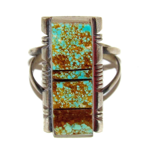 Navajo Number 8 Turquoise Inlay Ring Sz 8 Sterling Silver Steve Francisco
