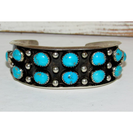 Vintage Navajo Kingman Turquoise Cuff Bracelet Sterling Silver P. Largo