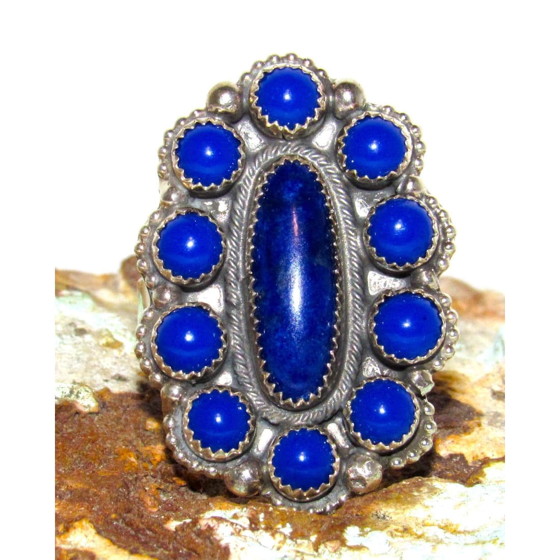 Navajo Lapis Lazuli Cluster Ring Size 10 Sterling Silver Native American