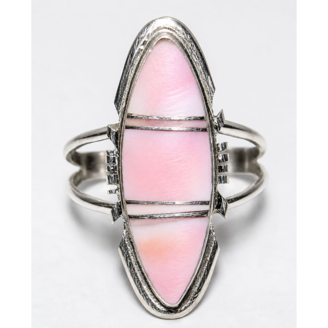 Navajo Pink Conch Inlay Ring Sz 10.5 Sterling Silver E. Yazzie