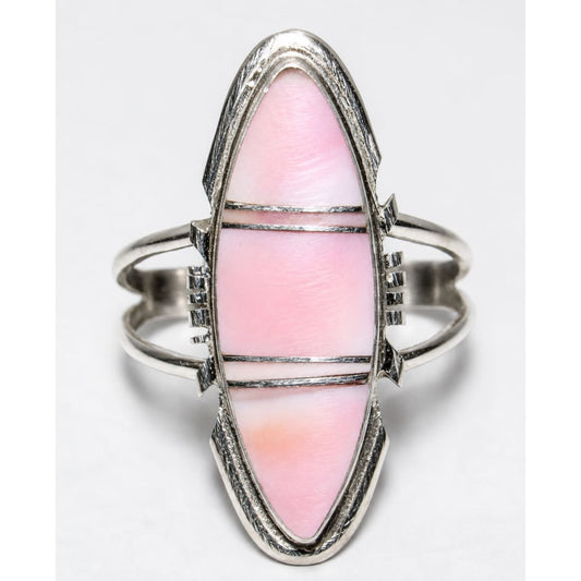 Navajo Pink Conch Inlay Ring Sz 10.5 Sterling Silver E. Yazzie