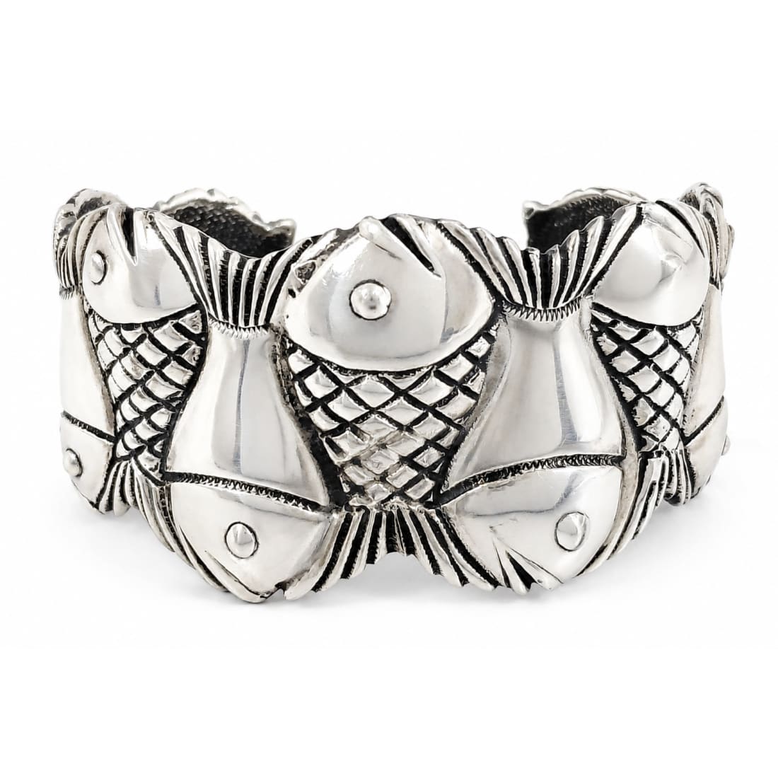 Vintage Taxco Mexico Fish Cuff Bracelet Sterling Silver - TM-90 Mexico, 62.5g