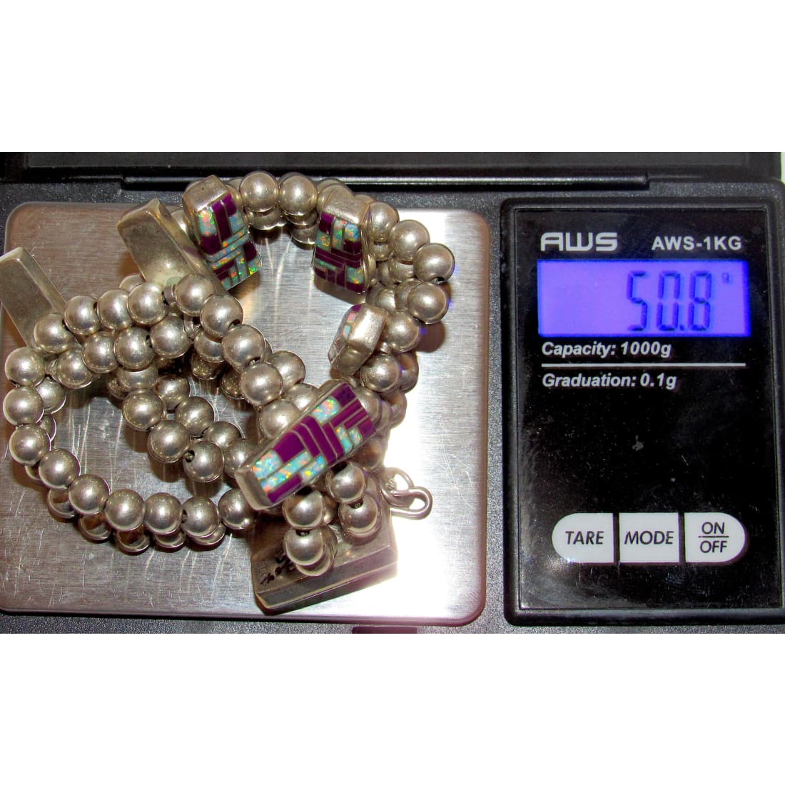 Vintage Navajo Sugilite Opal Necklace Navajo Pearls Sterling Silver Signed