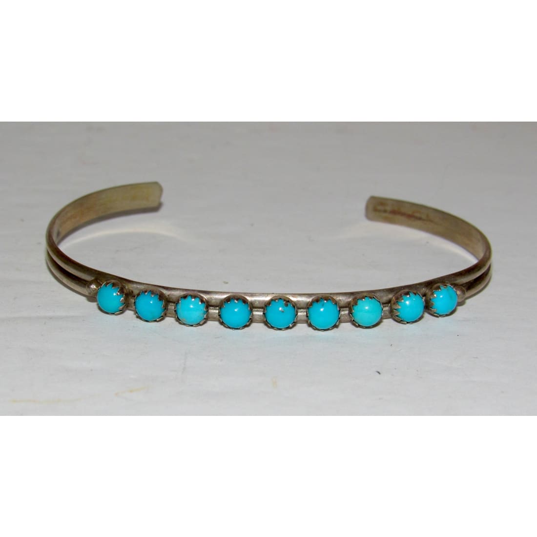 Vintage Zuni Snake Eye Turquoise Stacker Cuff Bracelet Sterling Silver