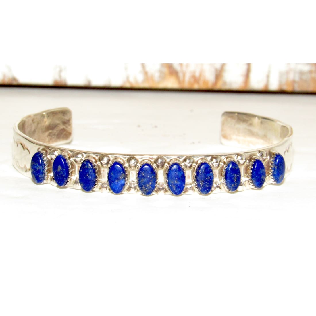 Zuni Lapis Cuff Bracelet Sterling Silver Stacker Native American Coonsis