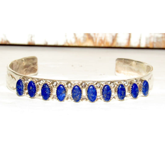 Zuni Lapis Cuff Bracelet Sterling Silver Stacker Native American Coonsis