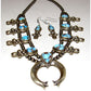 Navajo Golden Hills Turquoise Sterling Squash Blossom Necklace & Earrings Set