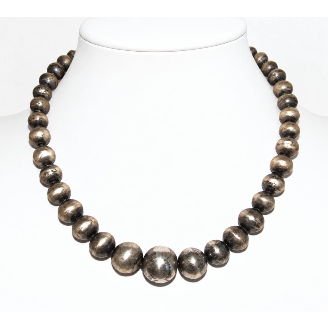 Old Pawn Handmade Silver Navajo Pearls Necklace Saucer Beads Hand stamped 16L
