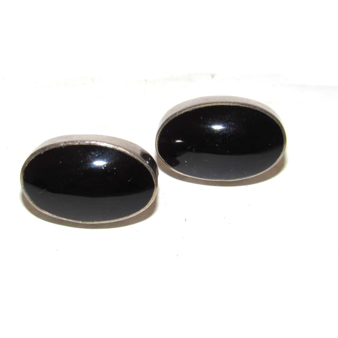 Vintage Taxco Black Onyx Post Earrings Sterling Silver Signed