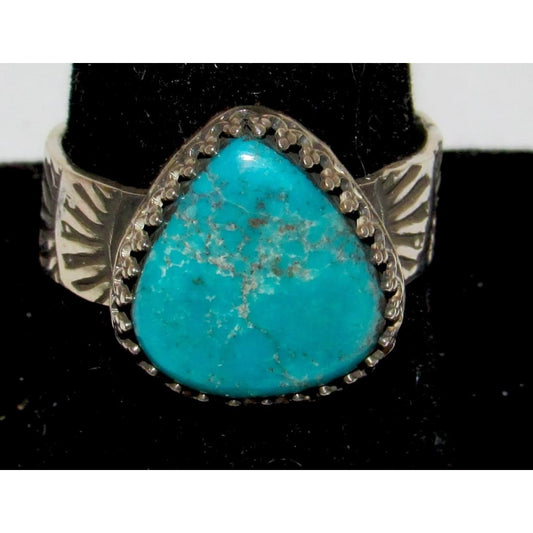 Navajo Kingman Turquoise Ring Sz 10 Sterling Silver Signed