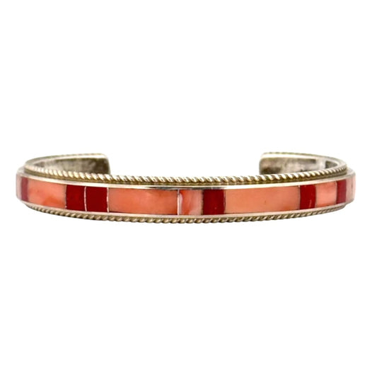 VTG Navajo Angel Skin Coral Cuff Bracelet Sterling Silver R. Begay