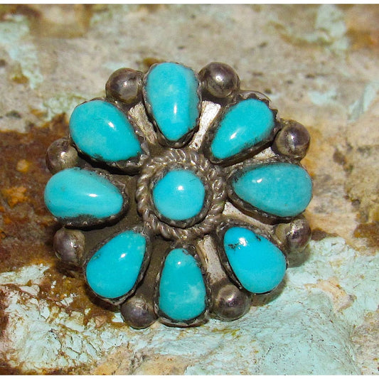 Navajo Blue Royston Turquoise Cluster Ring Sz 7 Sterling Silver M. Apachito