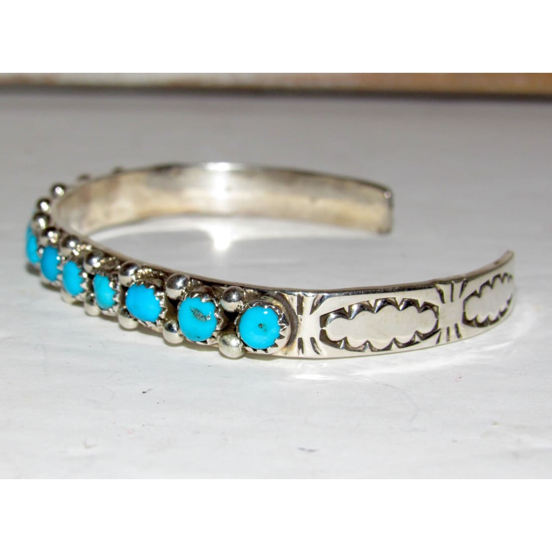 Navajo Kingman Turquoise Stacker Cuff Bracelet Sterling Silver Signed