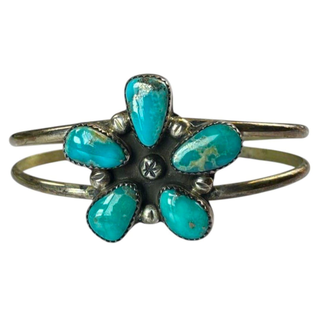 Vintage Navajo Royston Turquoise Cluster Cuff Bracelet Sterling Silver