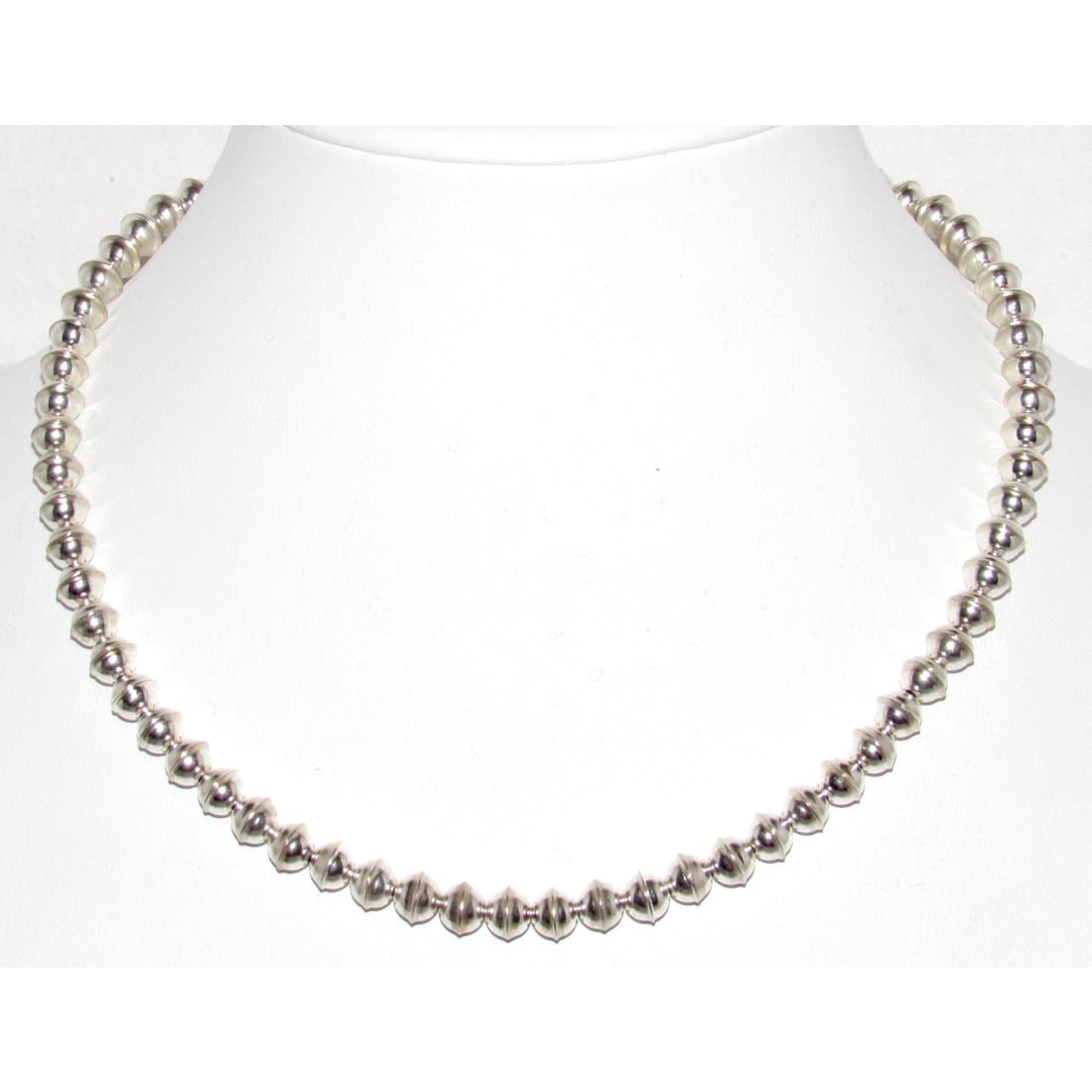 Handmade Navajo Pearls Necklace Sterling Silver 6mm Saucer Beads 16"L G Benally