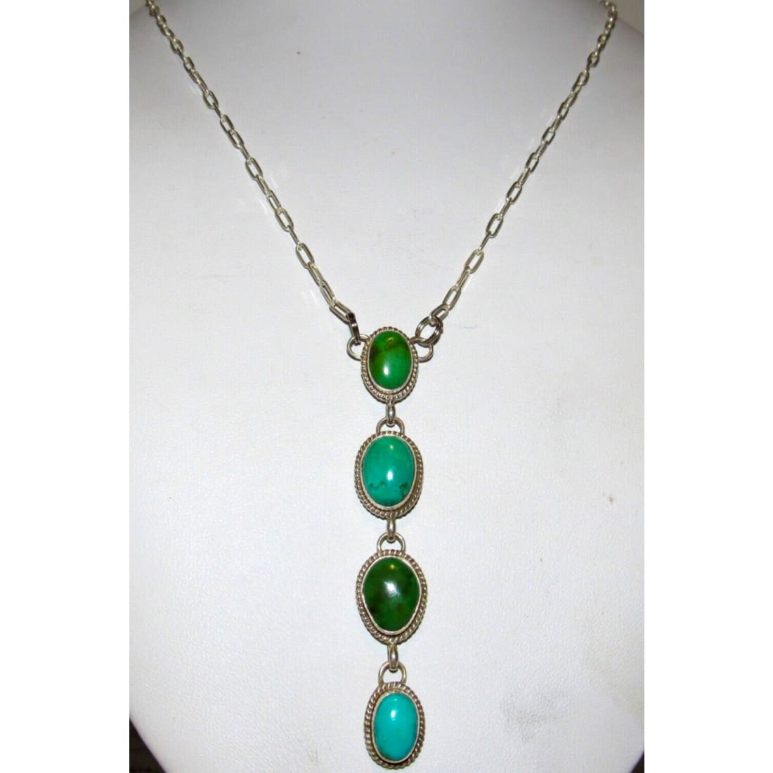 Navajo Royston Turquoise Small Lariat Necklace Sterling Silver G Jones