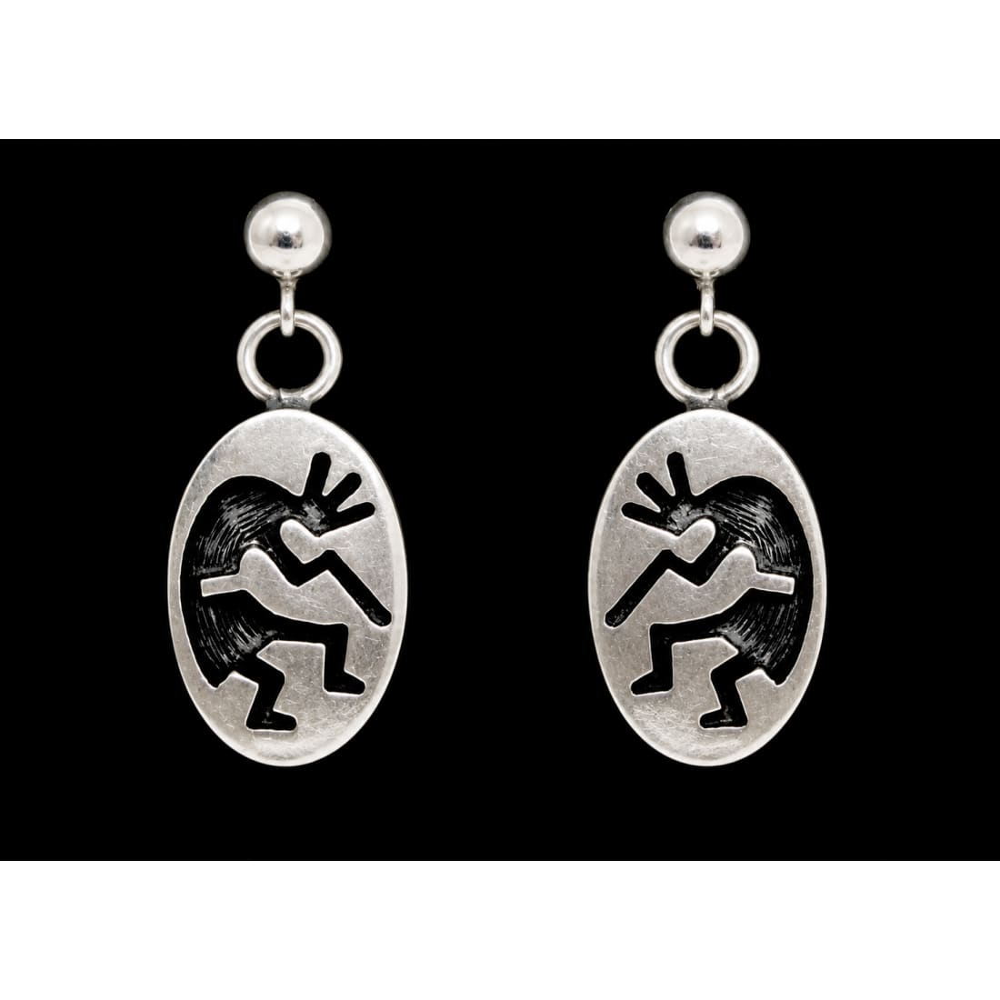 Vintage Hopi Kokopelli Sterling Silver Dangle Earrings Signed