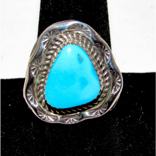 Navajo Blue Royston Turquoise Ring Size 9 Sterling Silver Signed