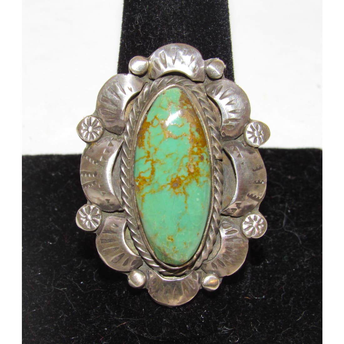 Navajo Blue Royston Turquoise Statement Ring Sz 10 Sterling Silver