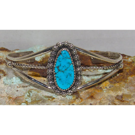 Navajo Kingman Turquoise Cuff Bracelet Sterling Silver Native Signed