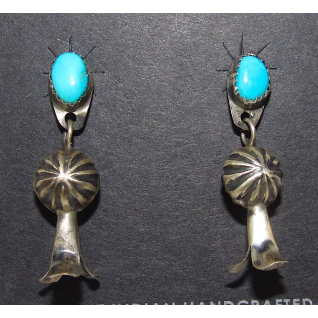 Navajo Squash Blossom Earrings Sterling Silver Turquoise Native American