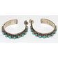Vintage Zuni Snake Eye Turquoise Hoop Earrings 1 1/4" Diameter Sterling Silver