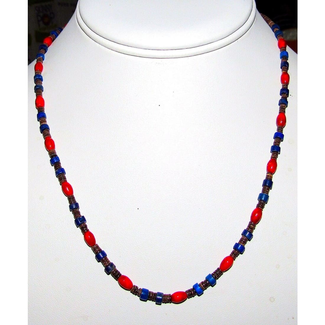 Santo Domingo Rolled Shell Coral Lapis Heishi Choker Necklace