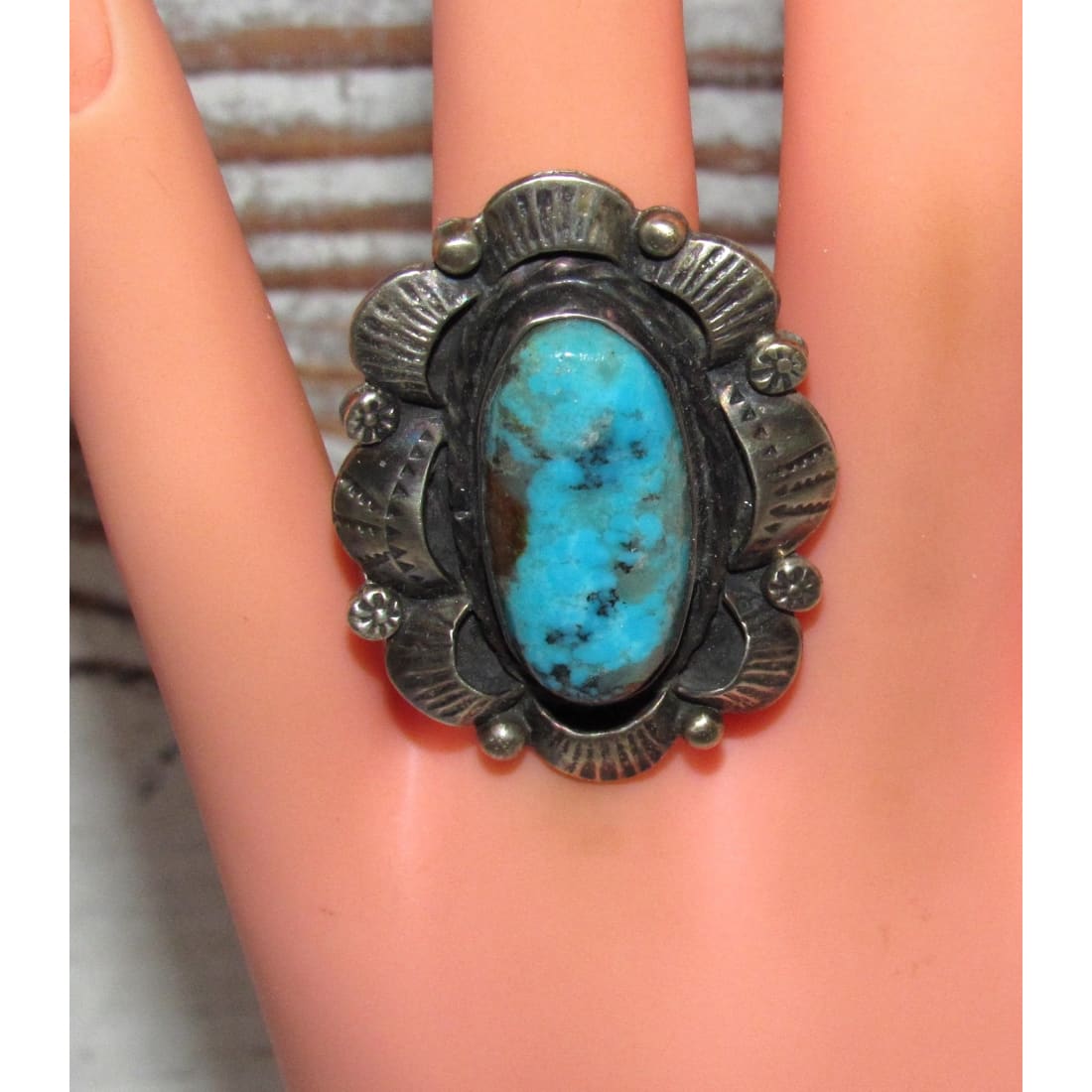 Navajo Kingman Turquoise Statement Ring Sz 6.5 Sterling Silver