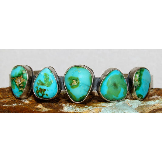 Navajo Royston Turquoise Sterling Stacker Cuff Bracelet Native American Signed
