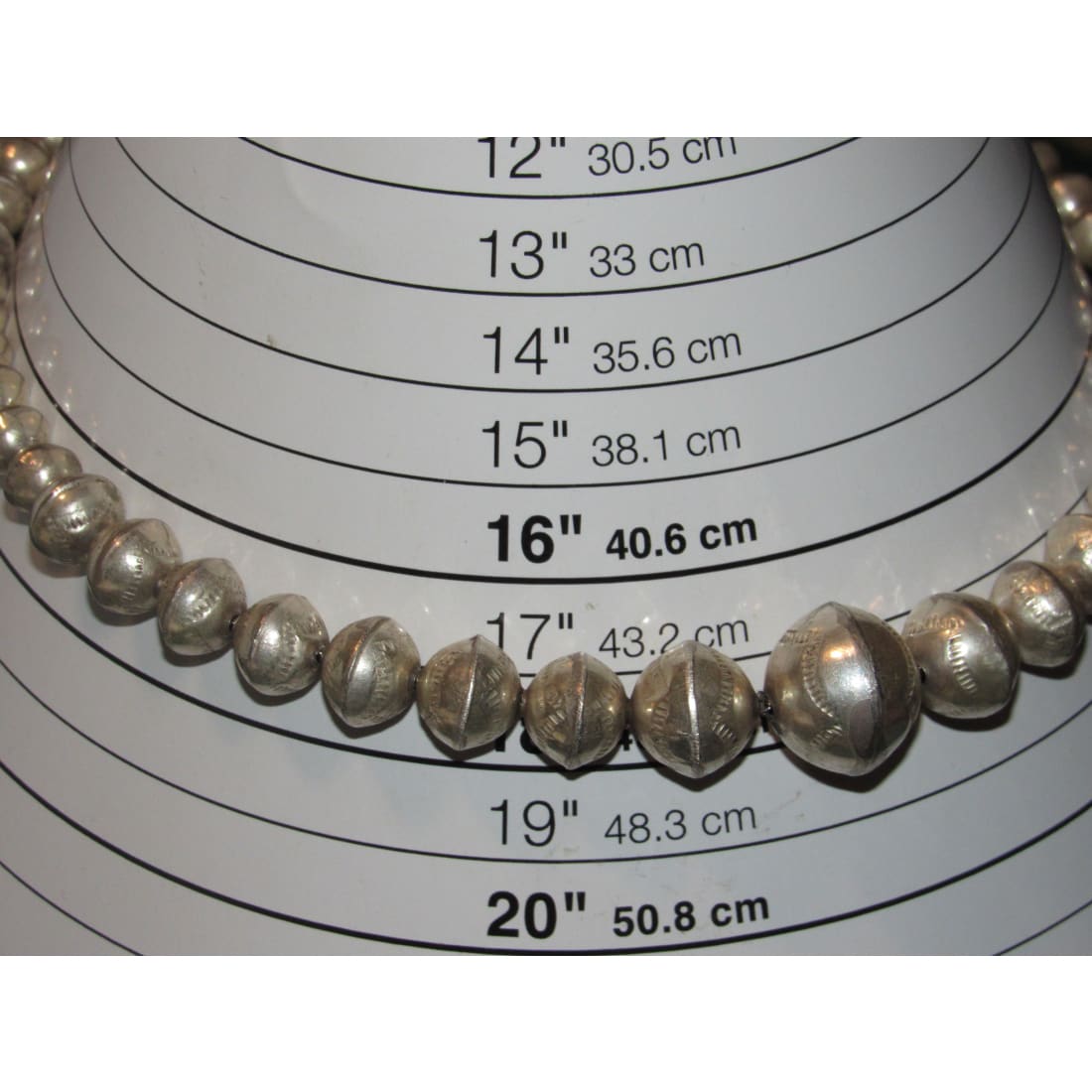 Old Pawn Navajo Pearls Necklace Graduated Beads Hand Stamped Sterling Silver 18L