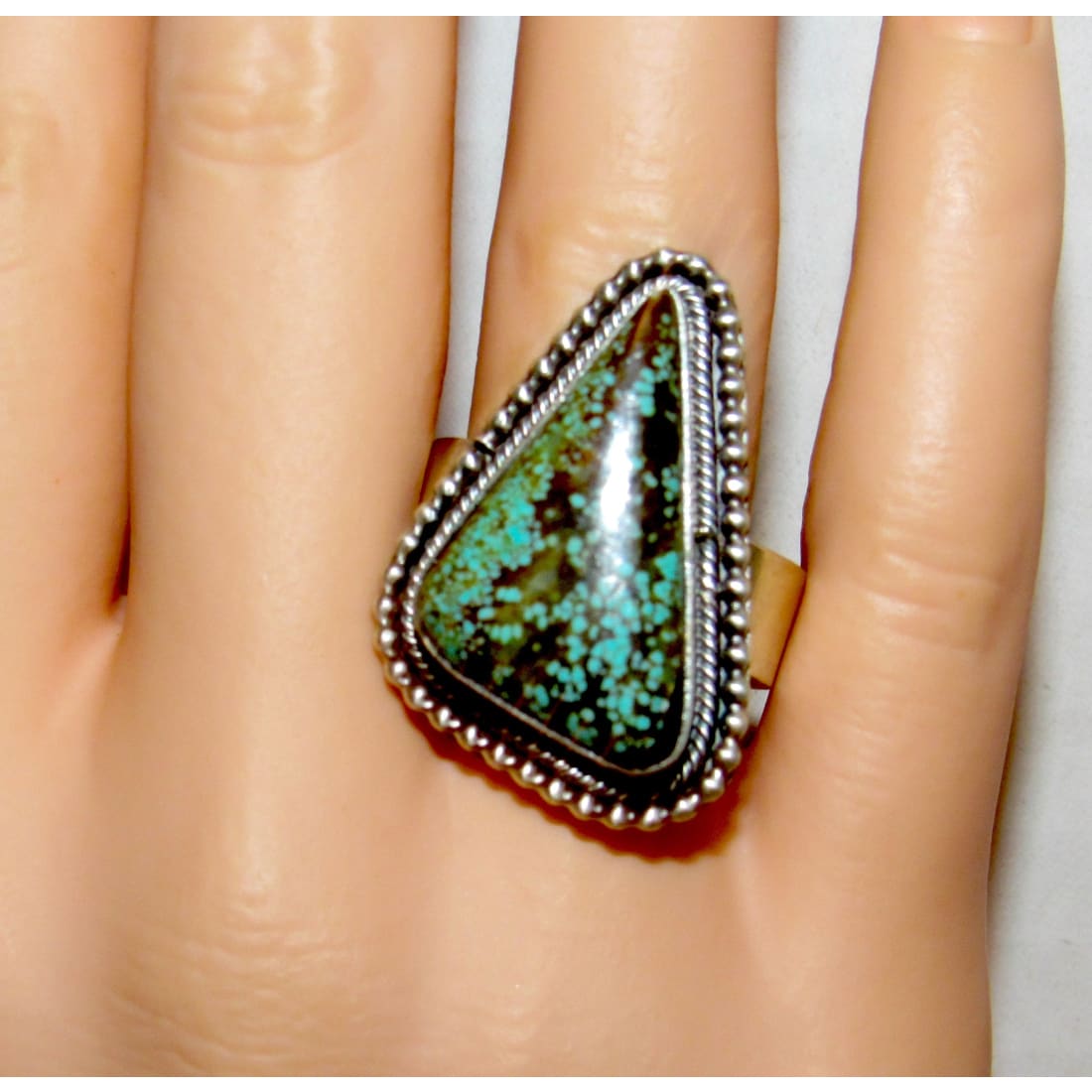 Navajo Number 8 Turquoise Ring Adjustable Size Sterling Silver S. Skeets