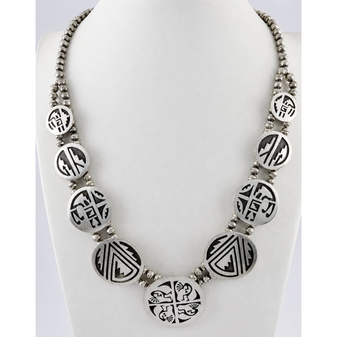 Vintage Hopi Sterling Silver Overlay Storytelling Medallion Necklace
