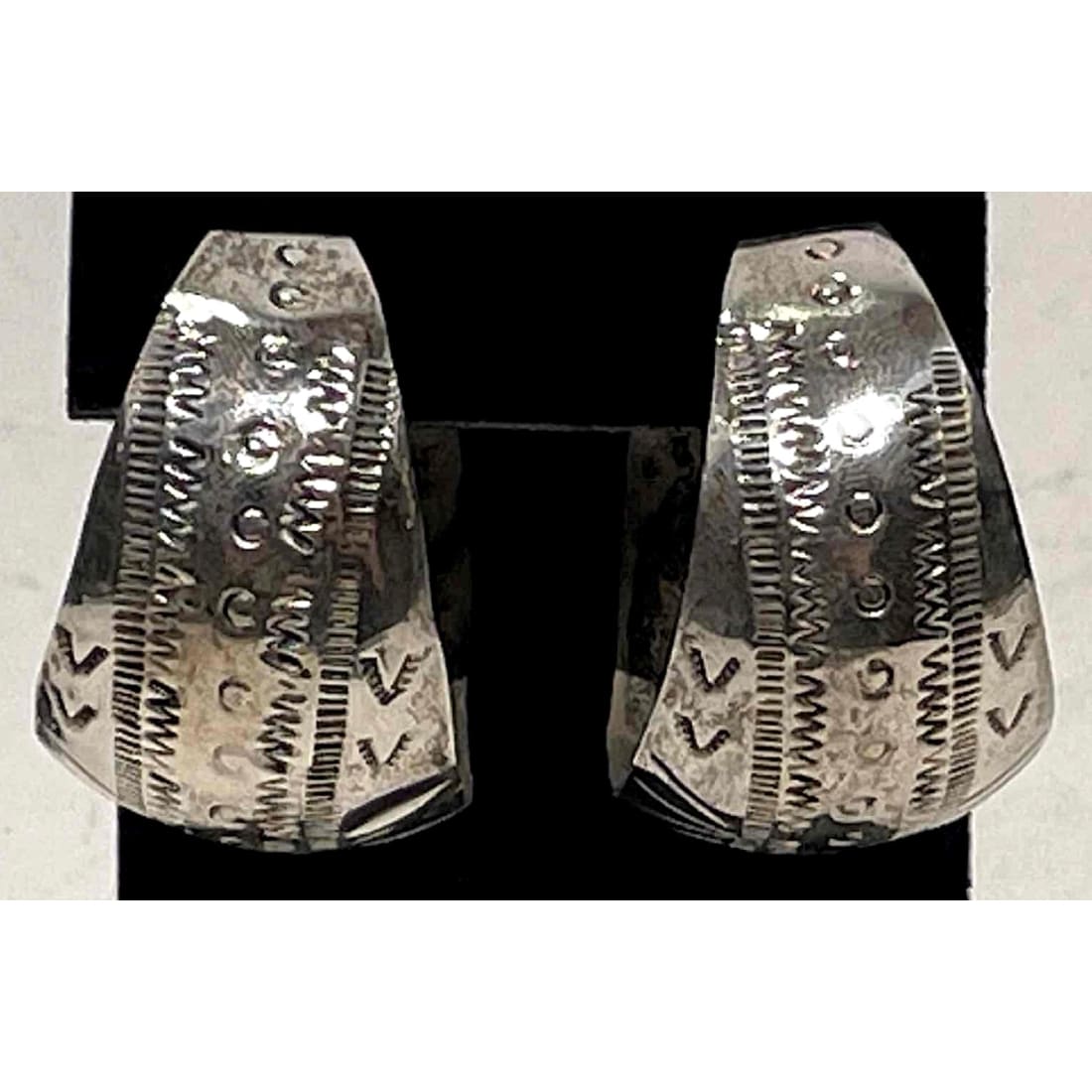 Vintage Navajo Large Statement Hoop Earrings Sterling Silver 1.5"