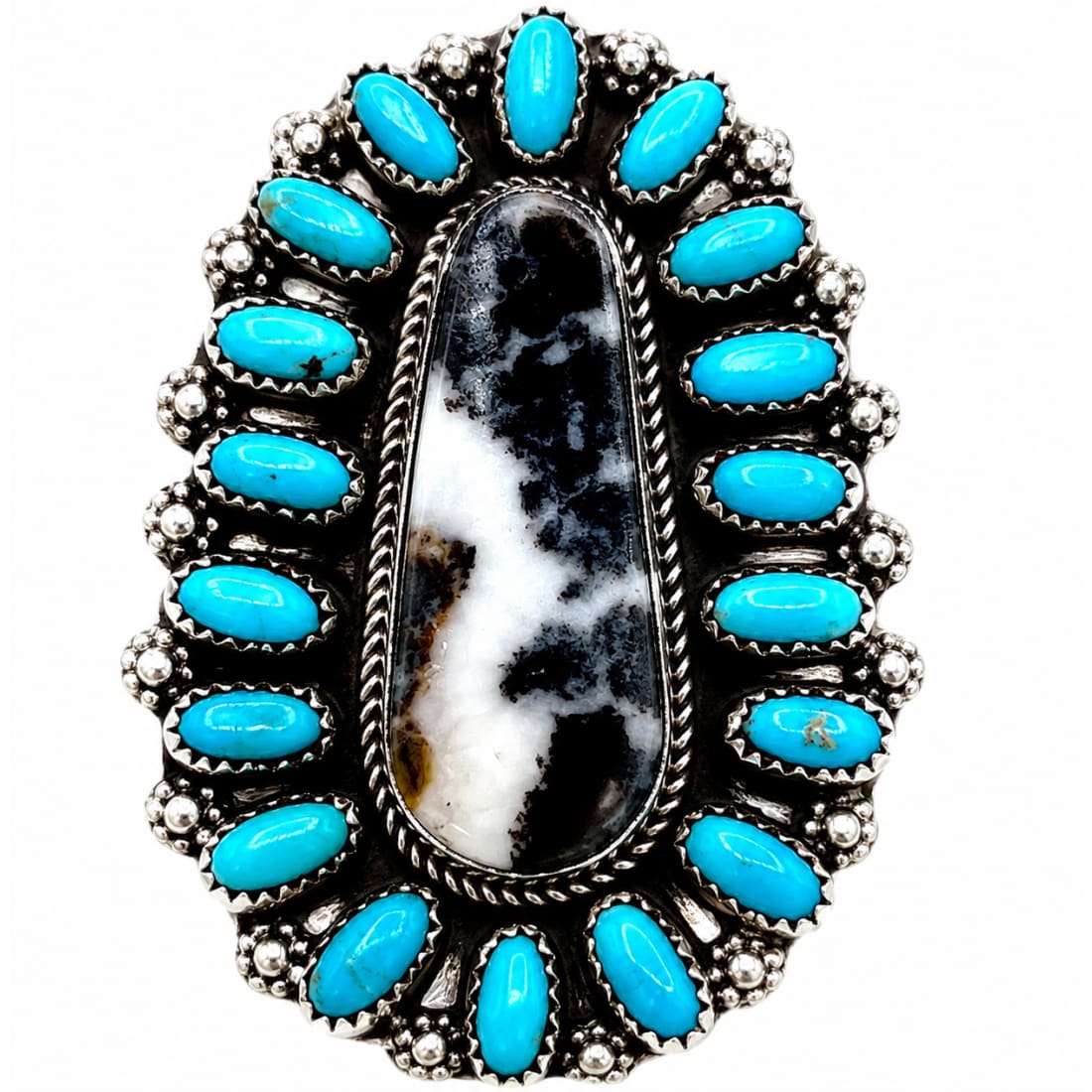 Navajo Handmade Turquoise & White Buffalo Adjustable Cluster Ring – Davina Begay