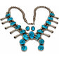 Vintage Navajo Squash Blossom Necklace Earrings Set Kingman Turquoise Sterling Silver