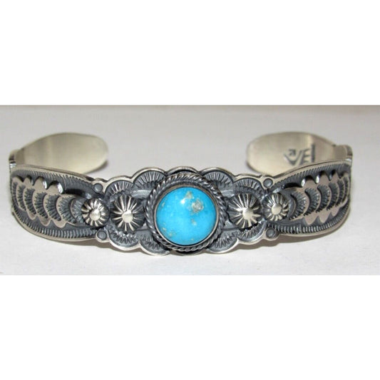 Navajo Blue Royston Turquoise Sterling Stacker Cuff Bracelet Ingot Bennie Ramone